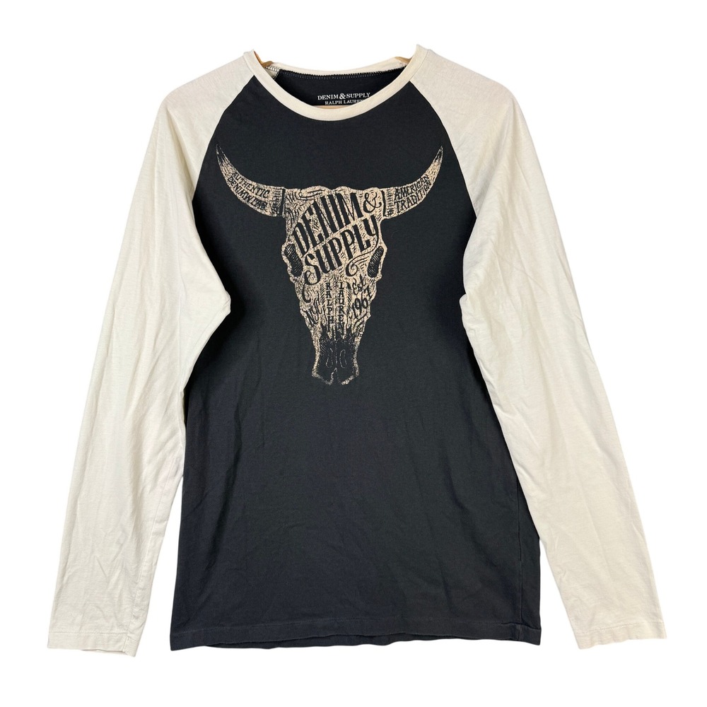 Denim & Supply Ralph Lauren Bull Skull Graphic Raglan Long Sleeve Tee Small